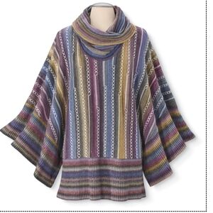 Serape Striped Cowl-Neck Poncho Sweater from The Pyramid Collection Wmns Med